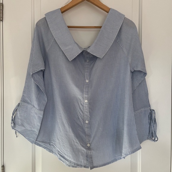 SOLD Nordstrom BP 100% Cotton Off-shoulder striped shirt - Picture 1 of 5